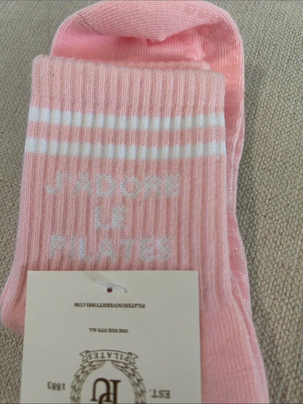 Pilates Univer 1883 Country Club Nonslip Grip Crew Socks, Pink, NWT
